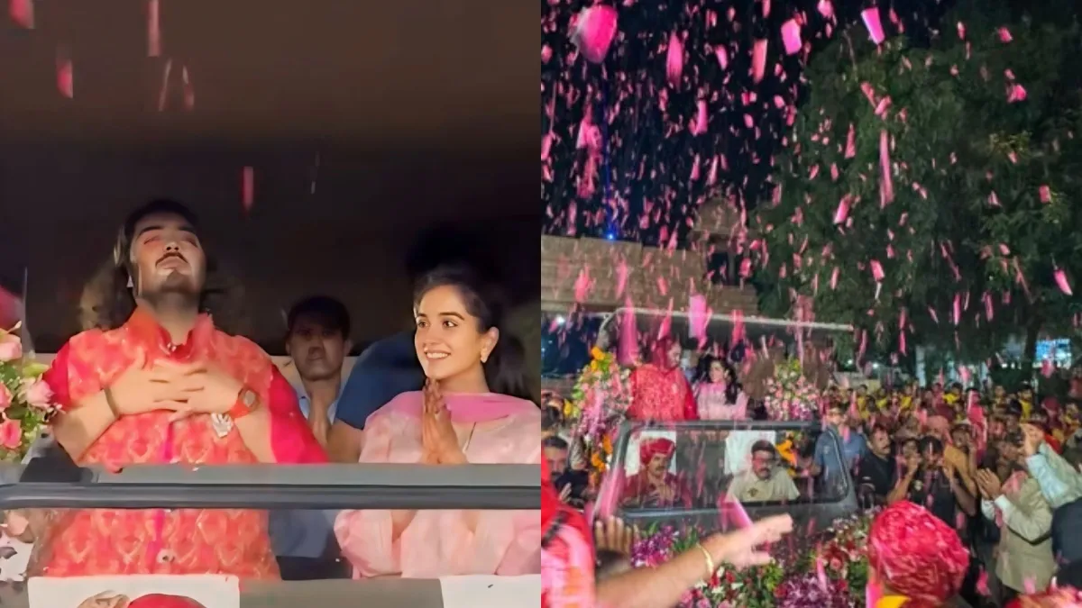 anant-ambani-and-radhika-merchant-arrive-in-jamnagar-for-first-time-after-marriage-couple-showered-with-rose-petals-watch